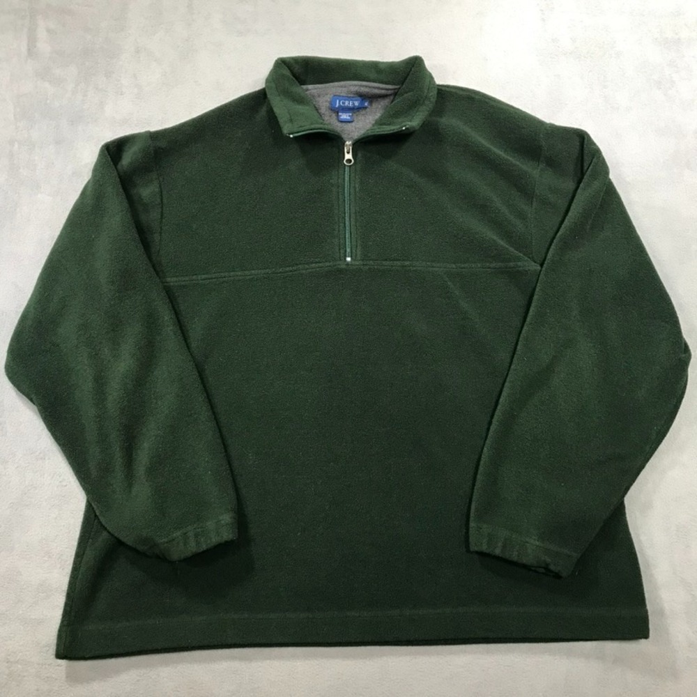 Vintage J. Crew Fleece Sweater Jacket Men's Extra Large Green 1/4 Zip Pullover